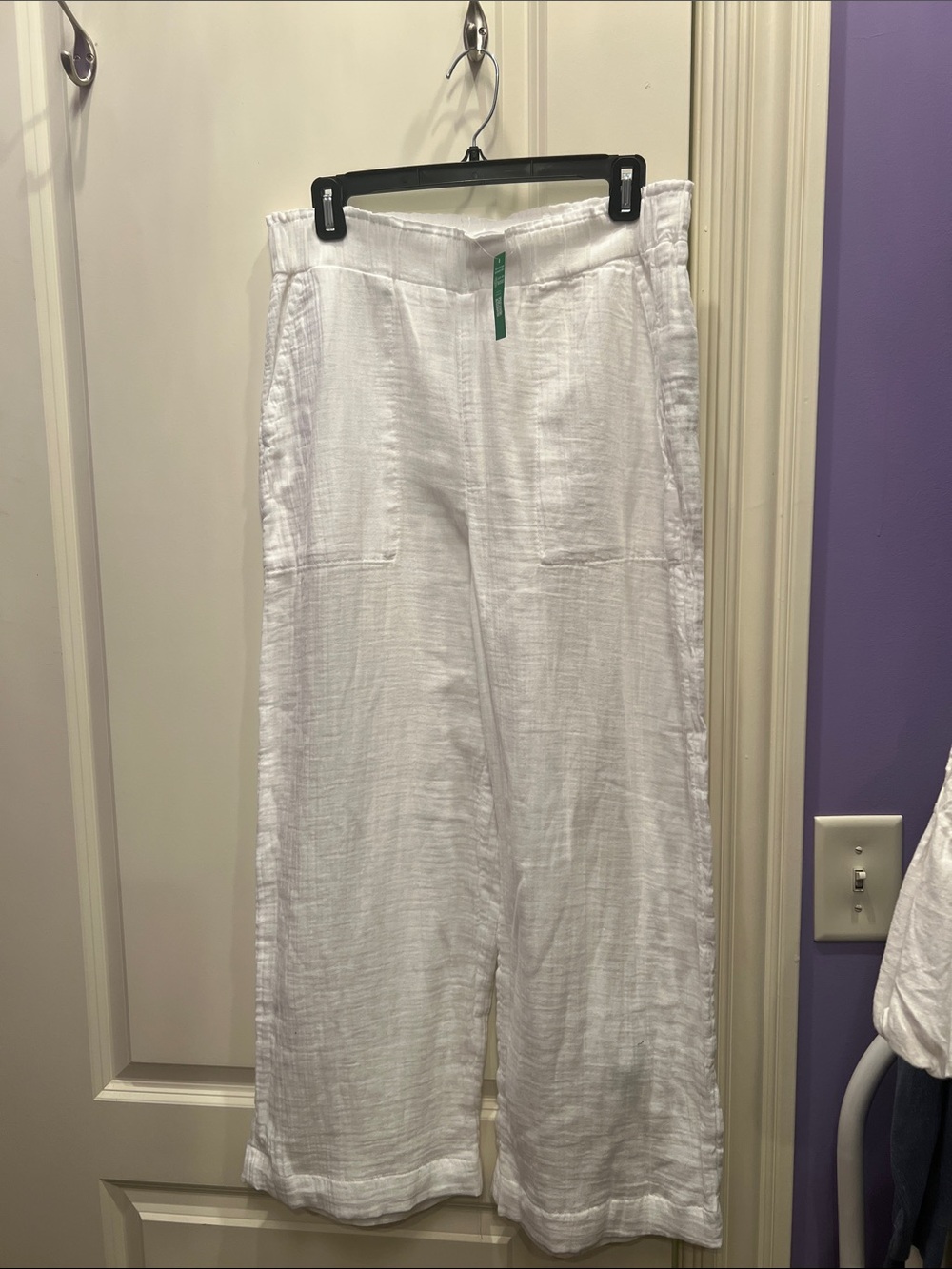 GAP White Wide-Leg Linen Blend Pants
